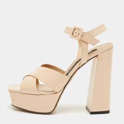 Pre Owned Sergio Rossi Beige Patent Leather Crisscross Ankle Strap Sandals Size 37