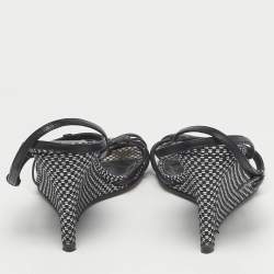 Pre Owned Sergio Rossi Black/White Raffia Ankle Strap Wedge Sandals Size 38.5