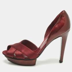 Pre Owned Sergio Rossi Burgundy Patent Leather and Satin Crisscross Platform Pumps Size 38