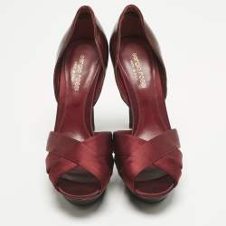 Pre Owned حذاء كعب عالي سيرجيو روسي نعل سميك جلد لامع وزوجاجي بورجوندي مقاس 38