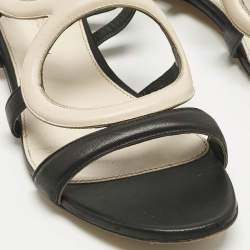 Pre Owned Sergio Rossi Black/Cream Leather Ankle Strap Flat Sandals Size 39