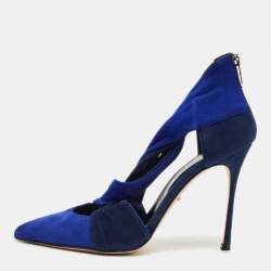 Pre Owned Sergio Rossi Blue/Navy Blue Suede Cut Out Pumps Size 36.5