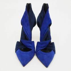 Pre Owned Sergio Rossi Blue/Navy Blue Suede Cut Out Pumps Size 36.5