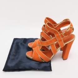 Pre Owned Sergio Rossi Orange Suede Strappy Slingback Sandals Size 38