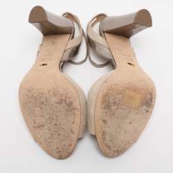 Pre Owned Sergio Rossi Beige Leather and Suede Ankle Strap Sandals Size 38.5