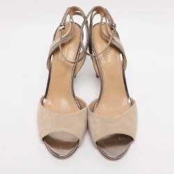 Pre Owned Sergio Rossi Beige Leather and Suede Ankle Strap Sandals Size 38.5