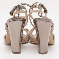 Pre Owned Sergio Rossi Beige Leather and Suede Ankle Strap Sandals Size 38.5