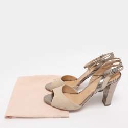 Pre Owned Sergio Rossi Beige Leather and Suede Ankle Strap Sandals Size 38.5