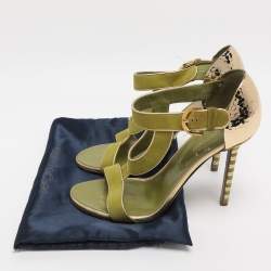 Pre Owned Sergio Rossi Green Suede Ankle Strap Sandals Size 38