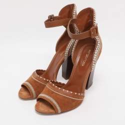 Pre Owned Sergio Rossi Brown Suede Ankle Strap Sandals Size 38