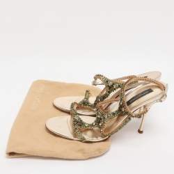 Pre Owned Sergio Rossi Gold Leather Ankle Strap Sandals Size 38.5