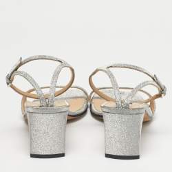 Pre Owned Sergio Rossi Silver Glitter Ankle Strap Sandals Size 37.5