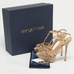 Pre Owned Sergio Rossi Grey Suede Embellished Strappy Scalloped Platform Sandals Size 36