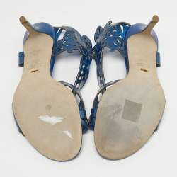 Pre Owned Sergio Rossi Blue Laser Cut Leather Slingback Sandals Size  36.5