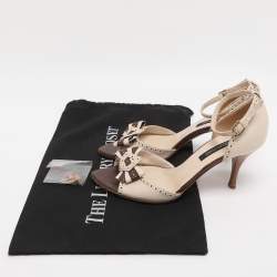 Pre Owned Sergio Rossi White/Brown Leather Bow Ankle Strap Sandals Size 36.5