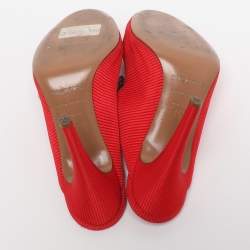 Pre Owned Sergio Rossi Red Fabric Crystal Embellished Slide Sandals Size 36.5