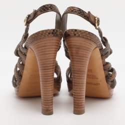 Pre Owned Sergio Rossi Brown Python Leather Ankle Strap Sandals Size 37