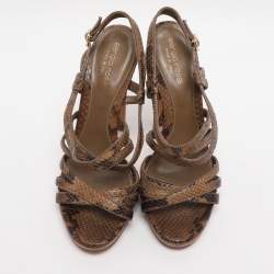Pre Owned Sergio Rossi Brown Python Leather Ankle Strap Sandals Size 37
