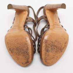 Pre Owned Sergio Rossi Brown Python Leather Ankle Strap Sandals Size 37