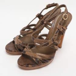Pre Owned Sergio Rossi Brown Python Leather Ankle Strap Sandals Size 37