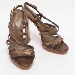 Pre Owned Sergio Rossi Brown Python Leather Ankle Strap Sandals Size 37