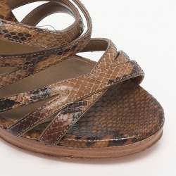 Pre Owned Sergio Rossi Brown Python Leather Ankle Strap Sandals Size 37