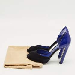 Pre Owned Sergio Rossi Blue/Navy Blue Suede and Leather Cut Out Pumps Size 38