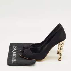 Pre Owned Sergio Rossi Black Fabric Peep Toe Pumps Size 41