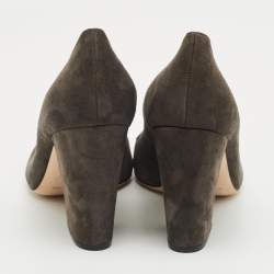 Pre Owned Sergio Rossi Grey Suede Block Heel Pumps Size 39.5