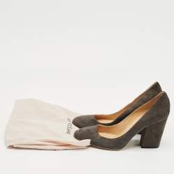 Pre Owned Sergio Rossi Grey Suede Block Heel Pumps Size 39.5