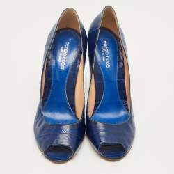 Pre Owned Sergio Rossi Blue  Eel Leather Round Toe Pumps Size 40