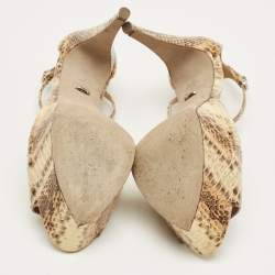 Pre Owned Sergio Rossi Beige/Brown Python Leather T-Strap Platform Sandals Size 39