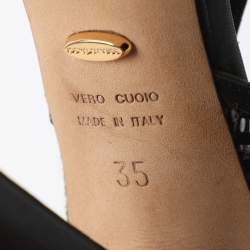 Pre Owned Sergio Rossi Black Monochrome Leather and Straw Platform Sandals Size 35