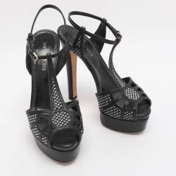 Pre Owned Sergio Rossi Black Monochrome Leather and Straw Platform Sandals Size 35
