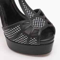 Pre Owned Sergio Rossi Black Monochrome Leather and Straw Platform Sandals Size 35