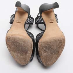 Pre Owned Sergio Rossi Black Monochrome Leather and Straw Platform Sandals Size 35