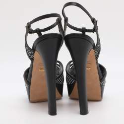 Pre Owned Sergio Rossi Black Monochrome Leather and Straw Platform Sandals Size 35