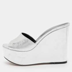 Pre Owned Sergio Rossi Silver Patent Leather Lakeesha Wedge Sandals Size 35