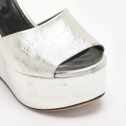 Pre Owned Sergio Rossi Silver Patent Leather Lakeesha Wedge Sandals Size 35