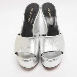 Pre Owned Sergio Rossi Silver Patent Leather Lakeesha Wedge Sandals Size 35