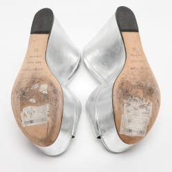 Pre Owned Sergio Rossi Silver Patent Leather Lakeesha Wedge Sandals Size 35