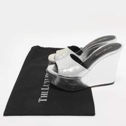 Pre Owned Sergio Rossi Silver Patent Leather Lakeesha Wedge Sandals Size 35