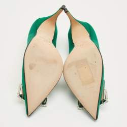 Pre Owned Sergio Rossi Green Satin Crystal Embellish Pointed Toe Pumps Size 40