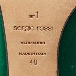 Pre Owned Sergio Rossi Green Satin Crystal Embellish Pointed Toe Pumps Size 40