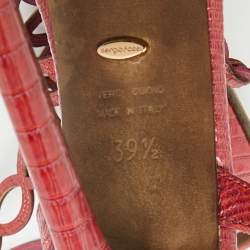 Pre Owned Sergio Rossi Purple Lizard Embossed Leather Cut-out Platform Ankle Strap Sandals Size 39.5