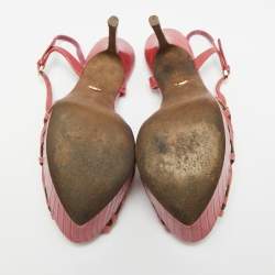 Pre Owned Sergio Rossi Purple Lizard Embossed Leather Cut-out Platform Ankle Strap Sandals Size 39.5