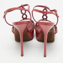 Pre Owned Sergio Rossi Purple Lizard Embossed Leather Cut-out Platform Ankle Strap Sandals Size 39.5