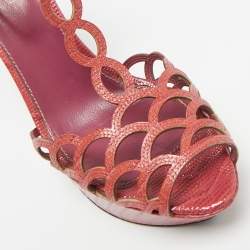 Pre Owned Sergio Rossi Purple Lizard Embossed Leather Cut-out Platform Ankle Strap Sandals Size 39.5