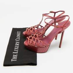 Pre Owned Sergio Rossi Purple Lizard Embossed Leather Cut-out Platform Ankle Strap Sandals Size 39.5