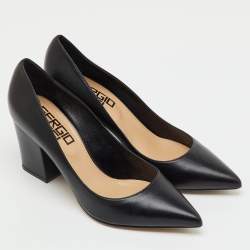 Pre Owned Sergio Rossi Black Leather Pointed Toe Block Heel Pumps Size 41